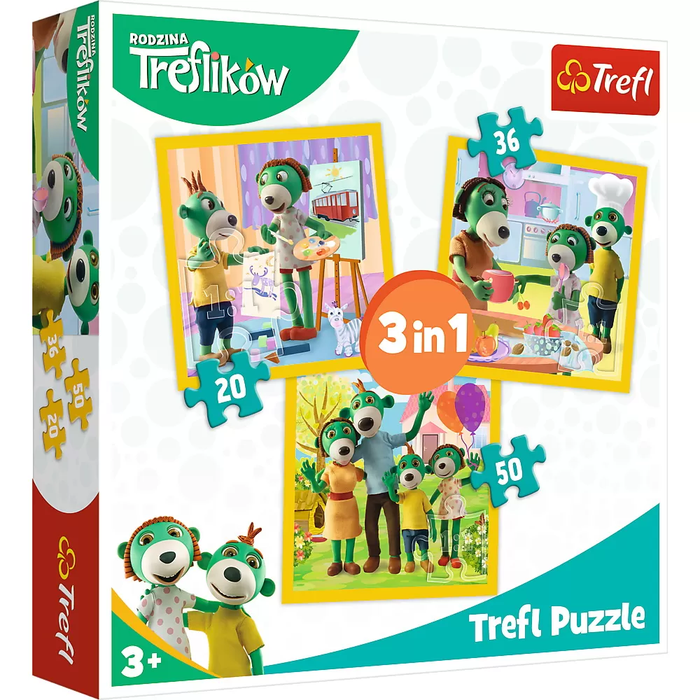 Jucării și Jocuri pentru copii - Puzzle trefl 3in1 distractie in familia trefiliki