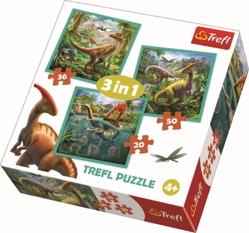 Jucării și Jocuri pentru copii - Puzzle trefl 3in1 lumea extraordinara a dinozaurilor