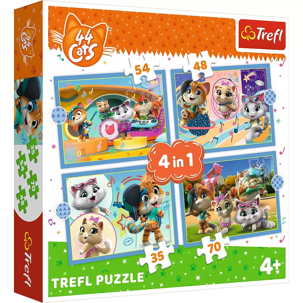 Jucării și Jocuri pentru copii - Puzzle trefl 44 cats 4in1 echipa pisicilor