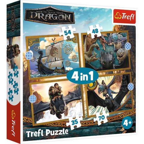 Jucării și Jocuri pentru copii - Puzzle trefl 4in1 cum sa iti dresezi dragonul zilele dragonului copii varsta 4 ani - 10 ani