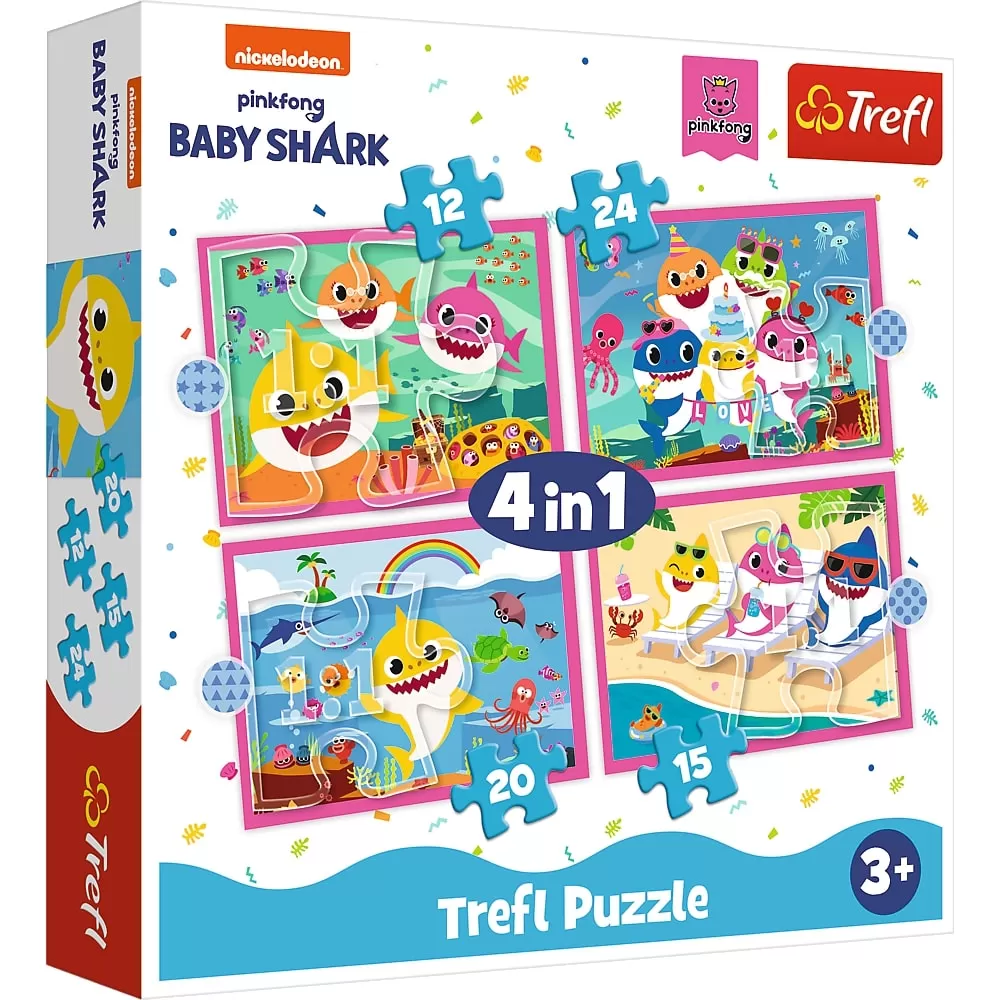 Jucării și Jocuri pentru copii - Puzzle trefl 4in1 familia shark