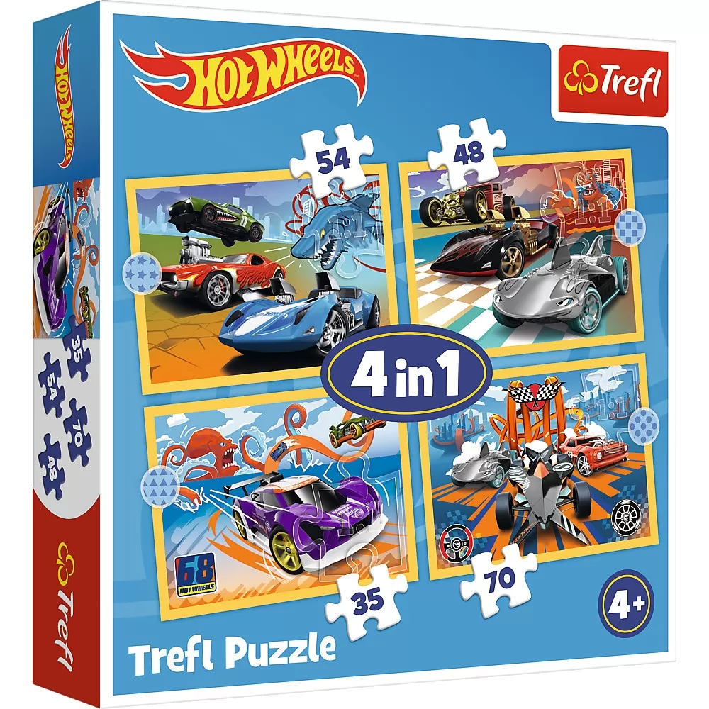 Jucării și Jocuri pentru copii - Puzzle trefl 4in1 hot wheels vehicule