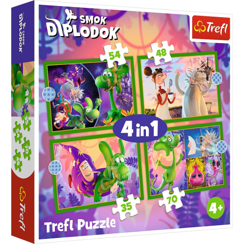 Jucării și Jocuri pentru copii - Puzzle trefl 4in1 lumea dragonului diplodok