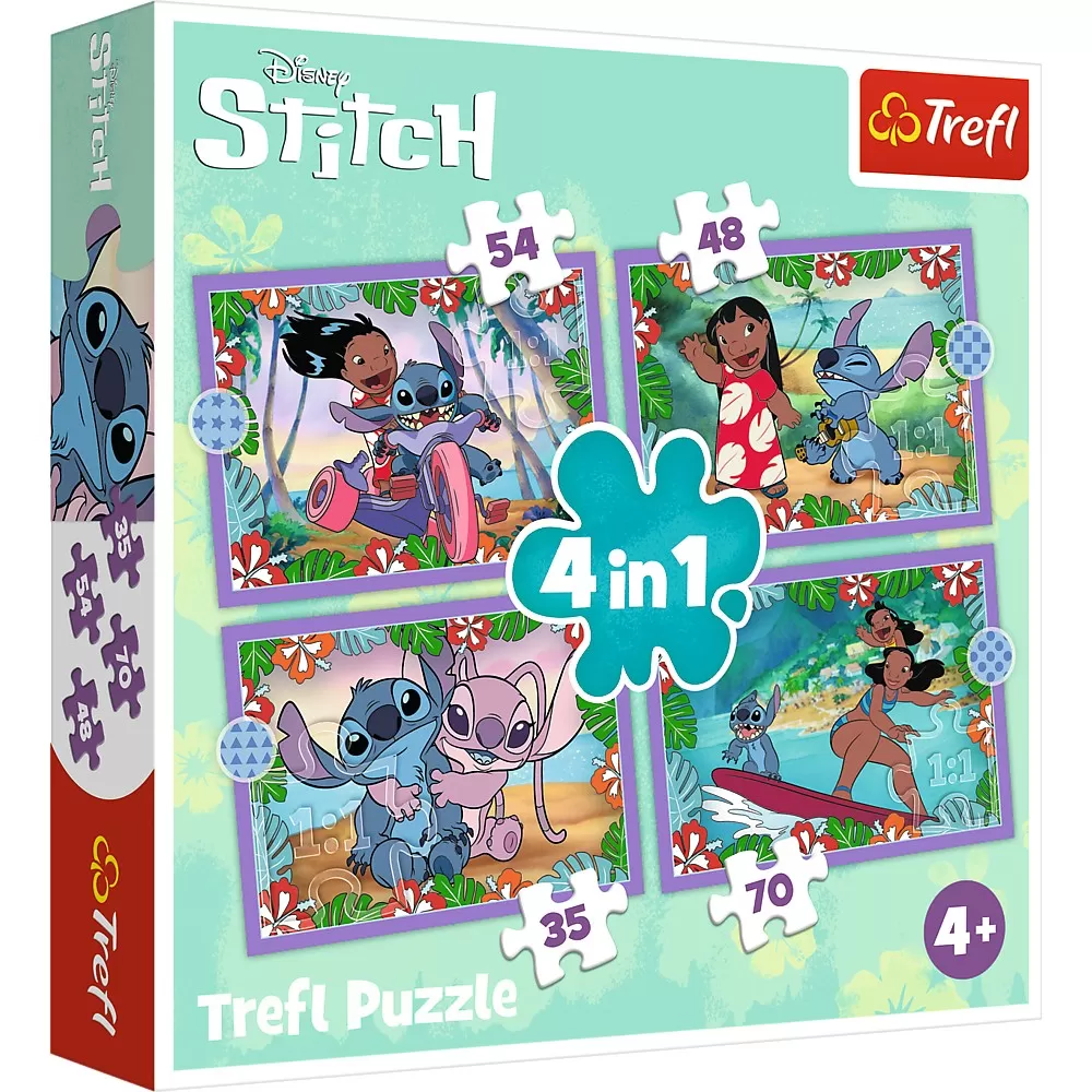 Jucării și Jocuri pentru copii - Puzzle 4 in 1 Stitch - Ziua fermecata, Trefl