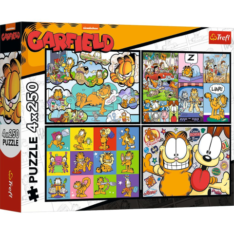 Jucării și Jocuri pentru copii - Puzzle trefl 4x250 lui garfield nu ii place ziua de luni
