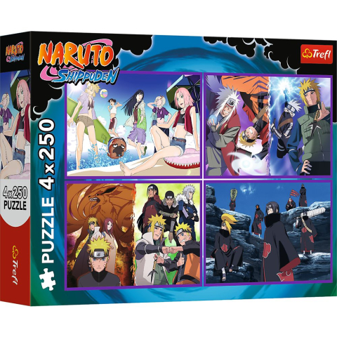 Jucării și Jocuri pentru copii - Puzzle trefl 4x250 naruto shippuden aventurile lui naruto uzumaki  copii varsta 10 ani - +15 ani