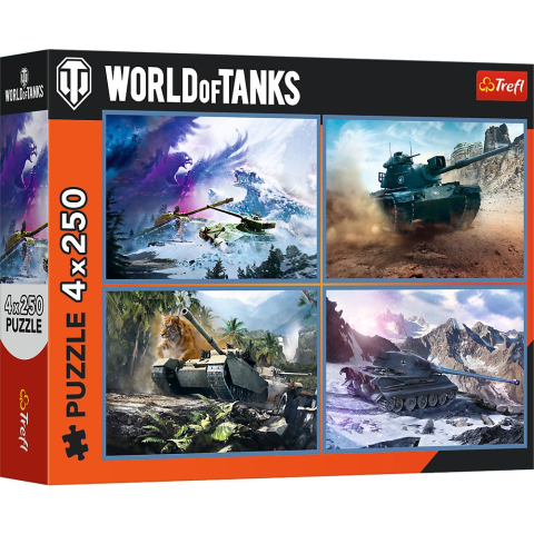 Jucării și Jocuri pentru copii - Puzzle trefl 4x250 world of tanks batalie grozava cu tancuri copii varsta 10 ani - +15 ani