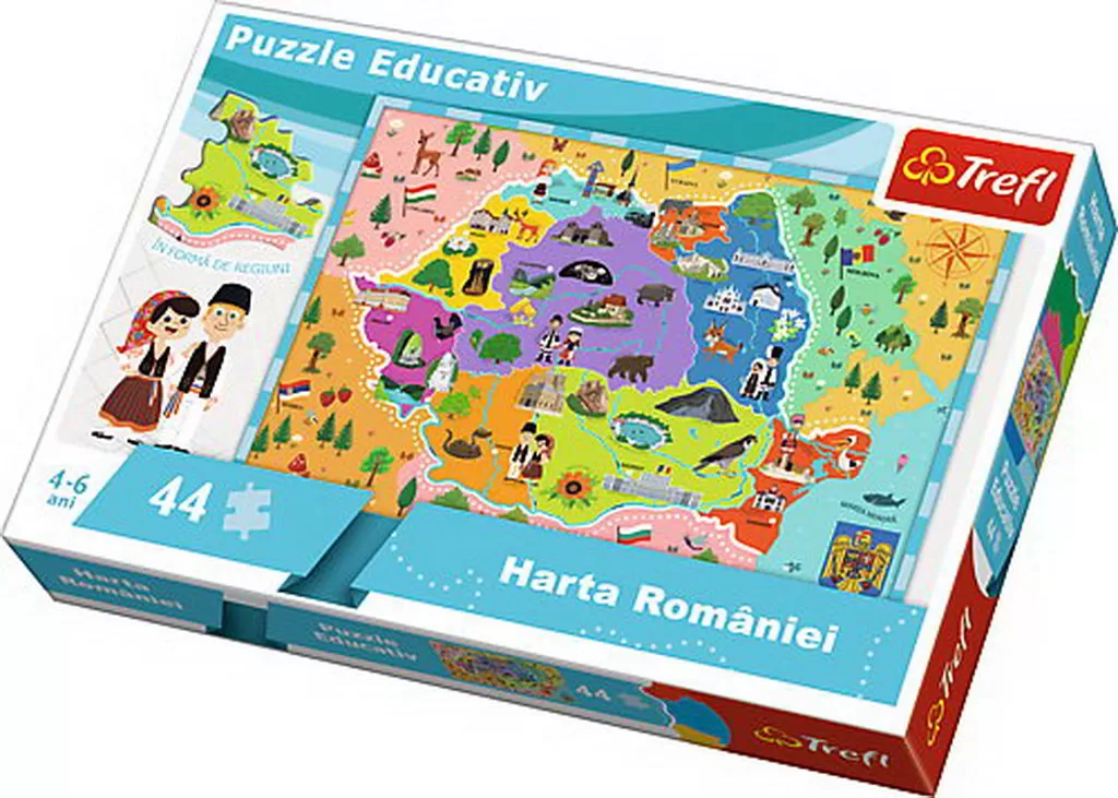 Jucării și Jocuri pentru copii - Puzzle trefl educational 44 cu harta romaniei
