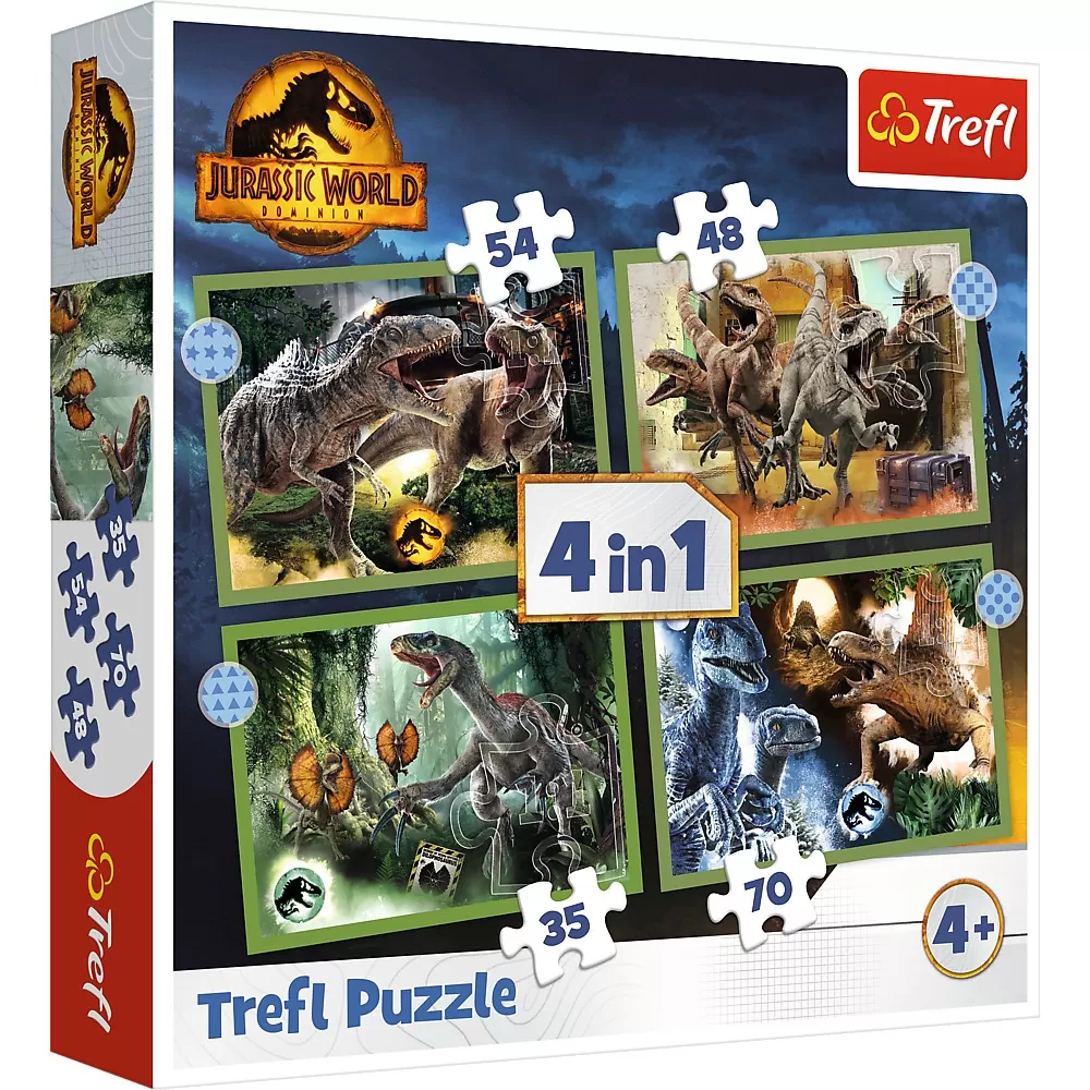 Jucării și Jocuri pentru copii - Puzzle trefl jurassic world 4in1 in lumea dinozaurilor