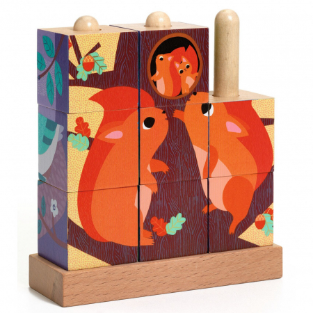 Jucării și Jocuri pentru copii - Puzz-Up Forest, Puzzle vertical cu cuburi, animale din padure, Djeco,, varsta 3 - 6 ani, Baiat, Fata