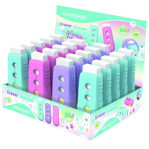 Radiera Keyroad Pushable KR972416, dreptunghi, diverse culori pastel, protectie din plastic [9]