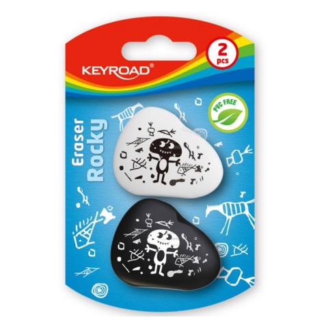 Rechizite Școlare - Radiera Keyroad Rocky KR971100, triunghi, 45x36x9mm, alb-negru, blister 2 buc