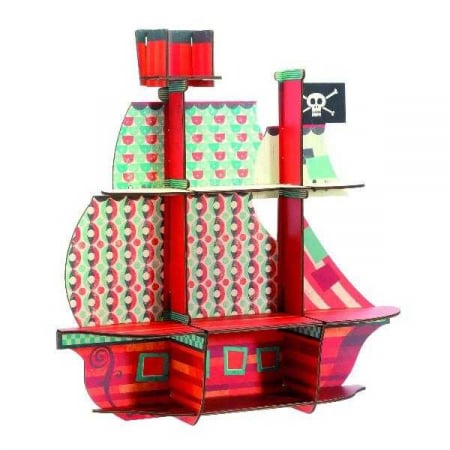 Camera copilului - Raft perete din placaj de lemn, in forma de Corabie, 52 x 55 cm, mobilier camera copii, Djeco