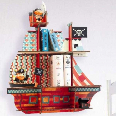 Raft perete din placaj de lemn, in forma de Corabie, 52 x 55 cm, mobilier camera copii, Djeco [3]