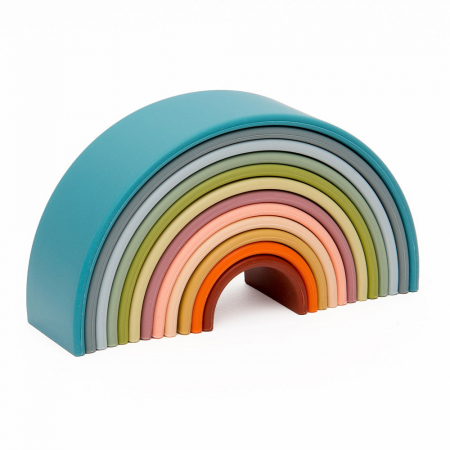 Jucării Montessori si Activități - Rainbow, joc montessori de stivuire, 12 buc, nature