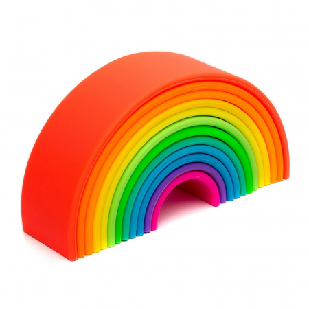 Jucării Montessori si Activități - Rainbow, joc montessori de stivuire, 12 buc, neon, 0-5 ani