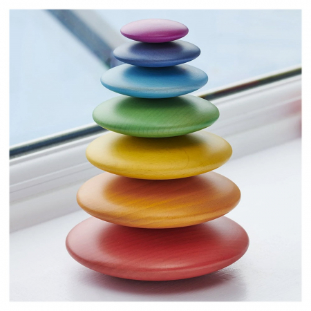 Rainbow Wooden Buttons, discuri din lemn, TickiT, 0-5 ani [2]