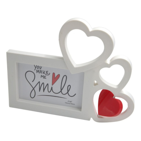 Casă, gradină și bricolaj - Rama foto, PVC, 10x15cm, No.P01, mesaj "You Make me Smile" cu 3 inimioare