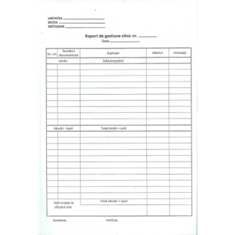 Birotică și Papetărie - Raport de gestiune zilnic autocopiativ