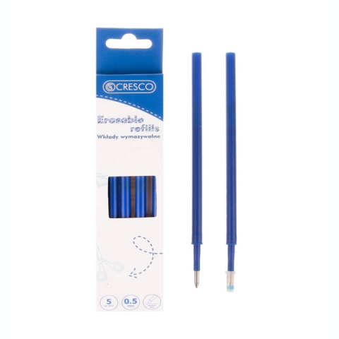 Rechizite Școlare - Rezerva pix cu stergere CRESCO 045004, 0.5mm, albastru, set 5 buc