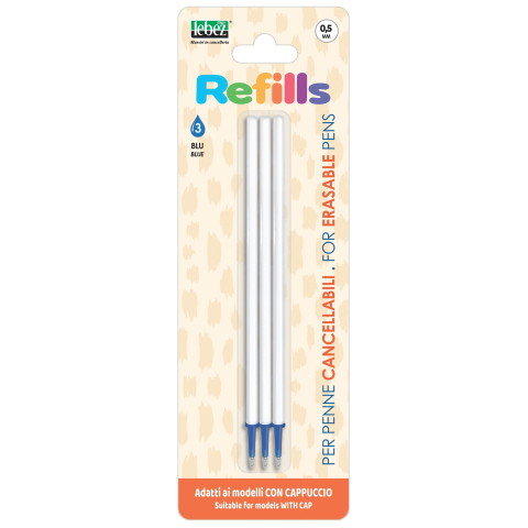 Rechizite Școlare - Rezerve cu cerneala care se sterge pentru pix cu capac, 3 buc albastru (blister), copii varsta 6 ani+,8 ani+