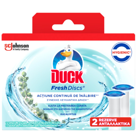 Odorizant toaleta - Rezerve odorizant gel pentru vasul toaletei, Duck Fresh Discs Eucalipt, 12 discuri