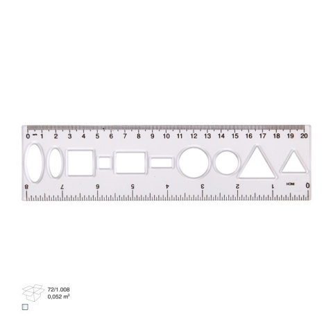 Instrumente de Geometrie: Rigle, Echere, Compasuri si Truse - Rigla Ark 038, 20cm, plastic, cu sablon forme geometrice