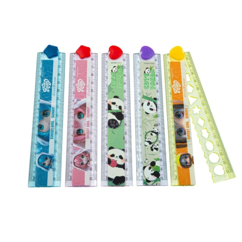 Instrumente de Geometrie: Rigle, Echere, Compasuri si Truse - Rigla Cnx, 30cm, plastic, din 2 parti pliabile, cu sabloane forme geometrice, diverse culori