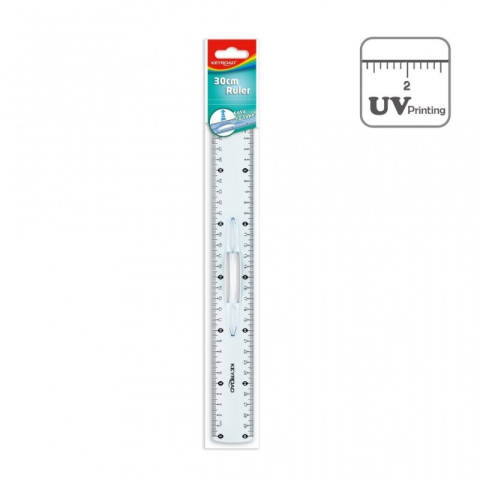 Instrumente de Geometrie: Rigle, Echere, Compasuri si Truse - Rigla Keyroad KR971059, 30cm, plastic, transparent, cu maner, blister