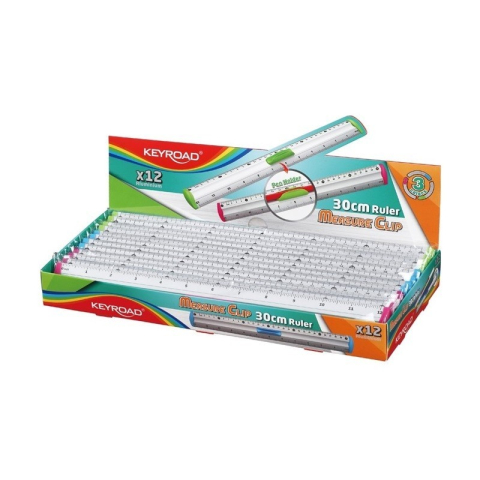 Rigla Keyroad KR971330, 30cm, aluminiu, diverse culori, cu suport creion [1]