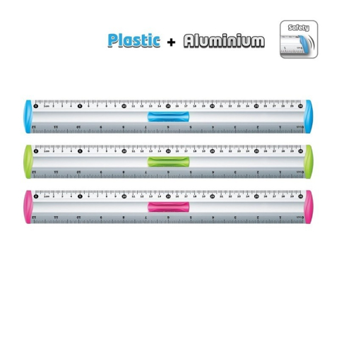 Instrumente de Geometrie: Rigle, Echere, Compasuri si Truse - Rigla Keyroad KR971330, 30cm, aluminiu, diverse culori, cu suport creion