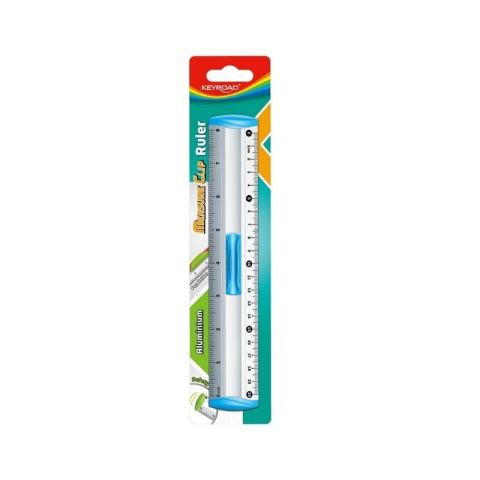 Rigla Keyroad KR971537, 20cm, aluminiu, diverse culori, cu suport creion [1]