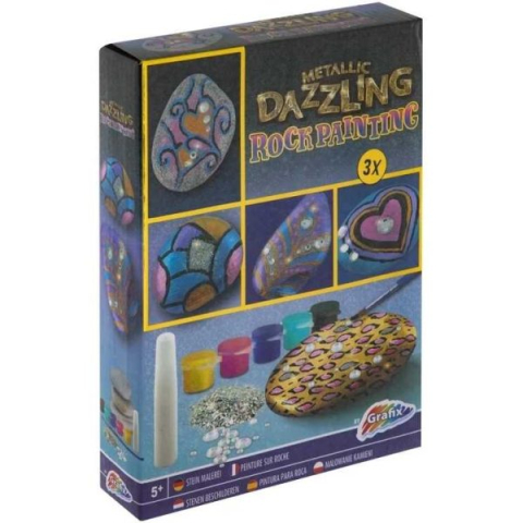 Art & Craft si Artizanat - Rock Painting PICTURA PIATRA Metallic Dazzling - 3 pietre+5 culori Grafix