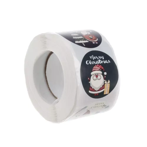 Rola 500 Stickere cu Mos Craciun, 8 modele cu tematica Craciun, autoadezive, diametru 3.8 cm [1]