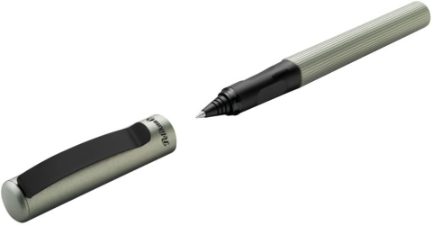 Rechizite Școlare - Roller pina colada edition 0.7 mm corp striat 1 rezerva albastra inclusa olive metalizat cutie carton PELIKAN