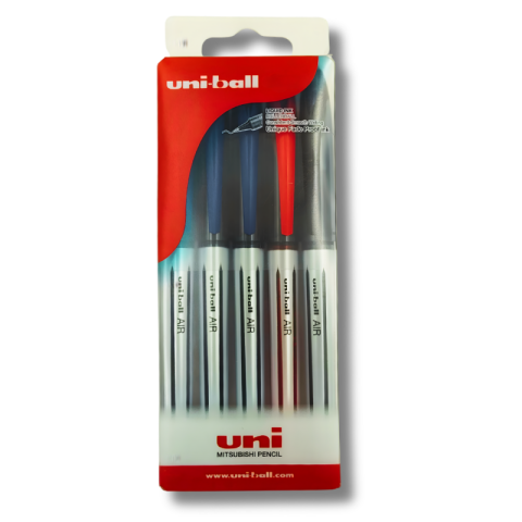 Rollere pentru Scris si Scoala - Roller Uni-ball AIR UBA-188L, 0.7mm, corp argintiu, clips in culoarea scrisului set 5 buc, culori diverse