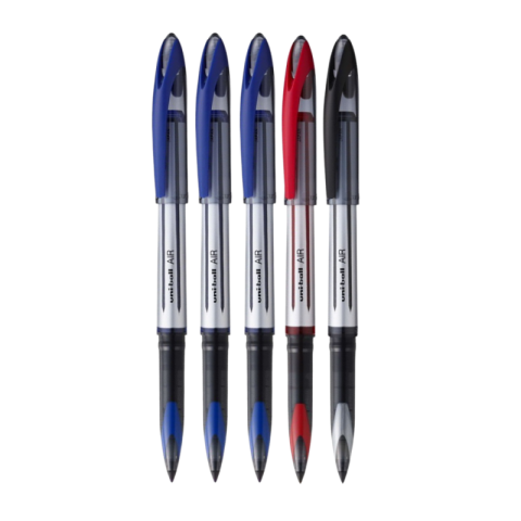Roller Uni-ball AIR UBA-188L, 0.7mm, corp argintiu, clips in culoarea scrisului set 5 buc, culori diverse [1]