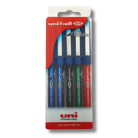 Rollere pentru Scris si Scoala - Roller Uni-ball Eye Ocean Care UB-157, 0.7mm, cu capac, set 5 buc, 75% din materiale reciclate din care 10% deseuri din oceane