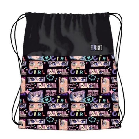 Rechizite Școlare - Rucsac cu snur pentru copii St.Majewski St.Right Colour Anime, 43cm, negru