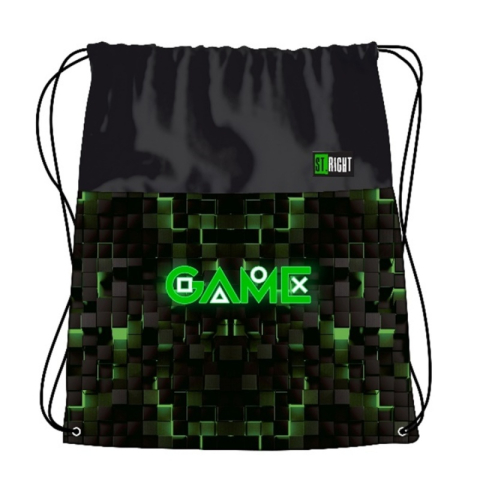 Rechizite Școlare - Rucsac cu snur pentru copii St.Majewski St.Right Green Game, 43cm, negru cu verde