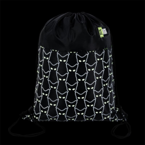 Rucsac cu snur pentru copii St.Right Reflective Cats 625572, negru cu verde, 34x43cm [1]