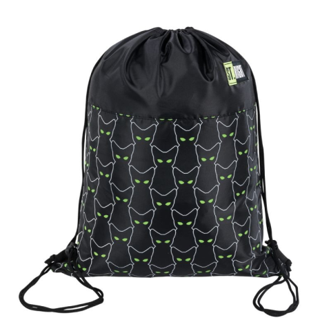 Rechizite Școlare - Rucsac cu snur pentru copii St.Right Reflective Cats 625572, negru cu verde, 34x43cm