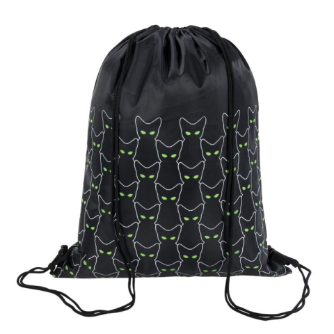 Rucsac cu snur pentru copii St.Right Reflective Cats 625572, negru cu verde, 34x43cm [2]