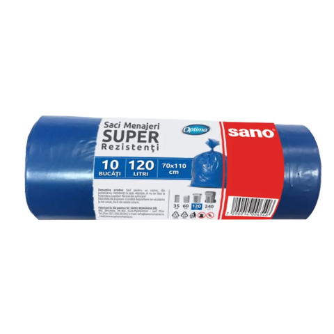 Detergenti si Curatenie - Saci menajeri 120l 10/rola albastri sano optima