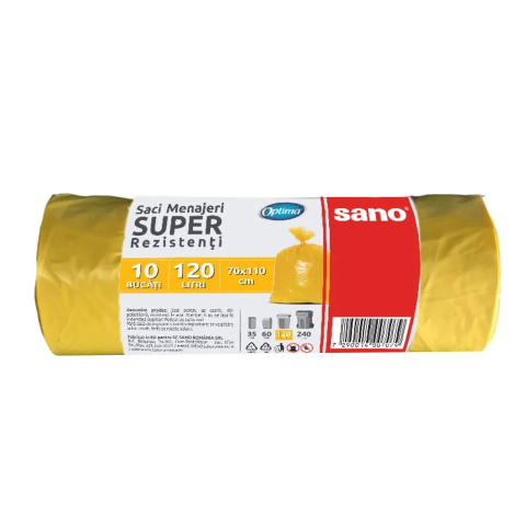 Detergenti si Curatenie - Saci menajeri 120l 10/rola galbeni sano optima