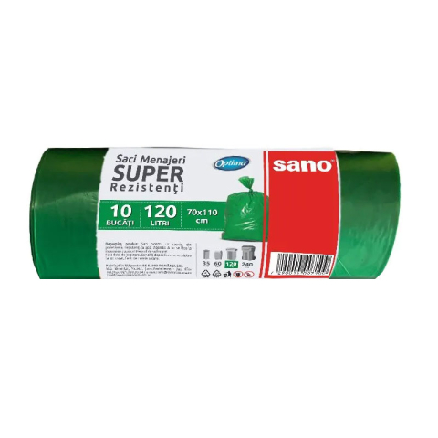 Detergenti si Curatenie - Saci menajeri 120l 10/rola verzi sano optima