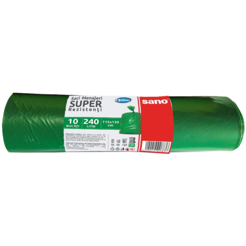 Detergenti si Curatenie - Saci menajeri 240l 10/rola verzi sano optima
