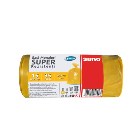 Detergenti si Curatenie - Saci menajeri 35l 15/rola galbeni sano optima