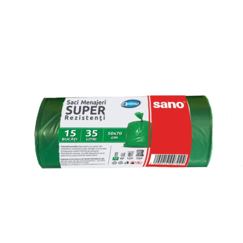 Detergenti si Curatenie - Saci menajeri 35l 15/rola verzi sano optima