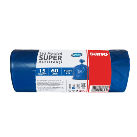 Detergenti si Curatenie - Saci menajeri 60l 15/rola albastri sano optima